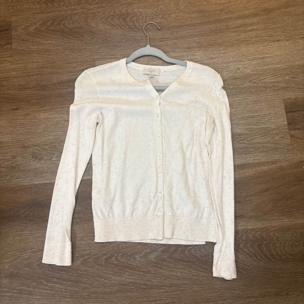 LOFT Cream Button Cardigan XS | Lightweight Knit Sweater